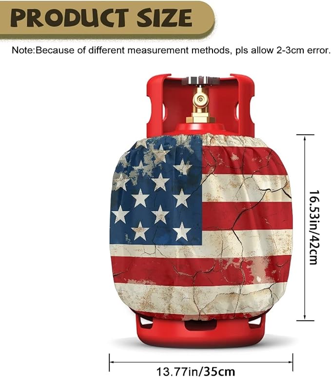 Dual Propane Tank Cover 20 lb Patriotic American Flag Weather Resistant Gas Cylinder Polyester Vintage 4th of July Decoration for Travel Trailer RV and Outdoor Use