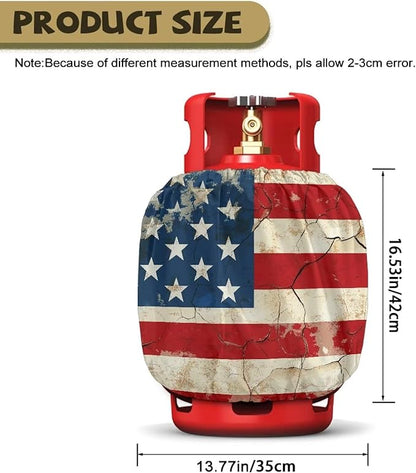 Dual Propane Tank Cover 20 lb Patriotic American Flag Weather Resistant Gas Cylinder Polyester Vintage 4th of July Decoration for Travel Trailer RV and Outdoor Use