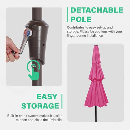 JEAREY 3 Tiers 9 FT Patio Umbrellas Outdoor Table Umbrella with Push Button Market Umbrella 8 Sturdy Ribs UV Protection Waterproof for Garden,Pink