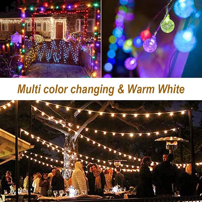 Mocalido 40ft Globe String Lights Battery Operated Outdoor, 80 LEDs Hanging Lights with Remote, Warm White & Multicolor Waterproof for Outside Indoor Camping Tent Decor