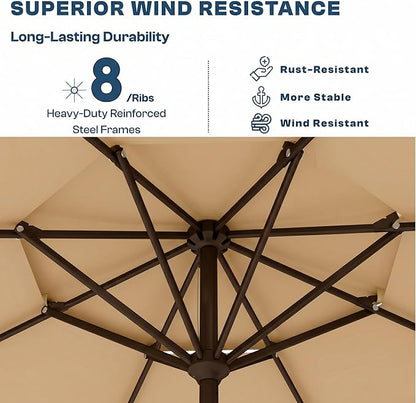 Patio Umbrella, 2 Tier Outdoor Table Umbrella, Large Vented Market Umbrellas with Push Button Tilt and Crank, 8 Sturdy Ribs for Backyard, Deck, Pool, UPF50+ UV Protection