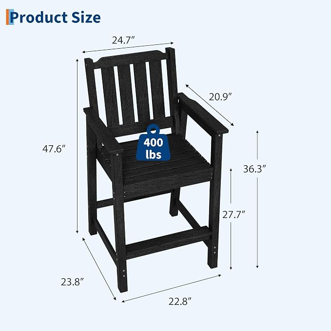 Garvee Outdoor Patio Bar Table for 2-4, All-Weather HDPE Bar Height Table with Umbrella Hole and Spacious Tabletop for Outside,Poolside, Backyard