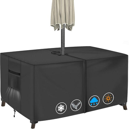Rectangular Patio Table Cover with Umbrella Hole 72"L x 44"W x 23"H (COVER SIZE，NOT TABLE SIZE) Heavy Duty Waterproof Black Set Tarpaulins