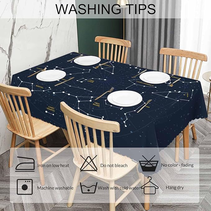 Sky Map Rectangle Tablecloth 52x70 Inch Cosmos Stars Constellations Galaxy Space Dining Table Cloth Table Cover for Home Kitchen Restaurant Party Buffet Picnic, 4-6 Seats