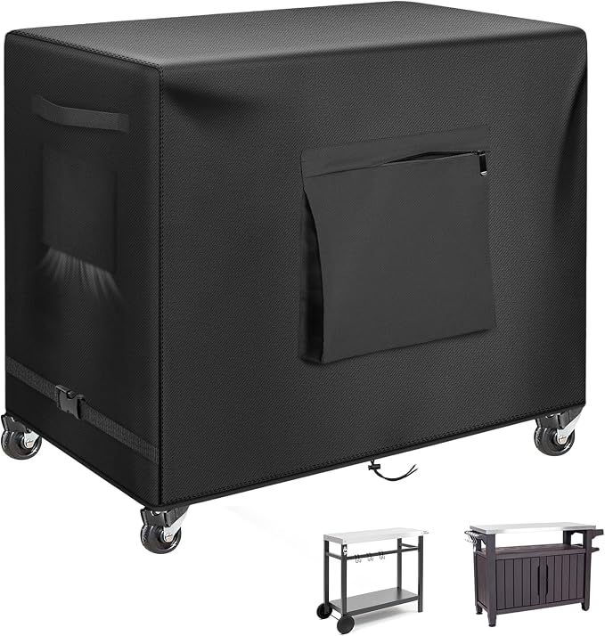 Kovshuiwe Outdoor Bar Cart Cover for 48 Inch BBQ Food Prep Table, Heavy Duty 600D Oxford Fabric Outdoor Dining Cart/BBQ/Worktable Metal Movable Table Waterproof Cover