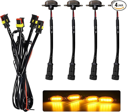 4PCS Car LED Grill Lights, Waterproof Amber Front Grille Lights with Wiring Harness, Bumper LED Grill Light Fits for 2004-2019 F150 F250 F350 Raptor 2013-2018 Ram 1500 (Black & Yellow)