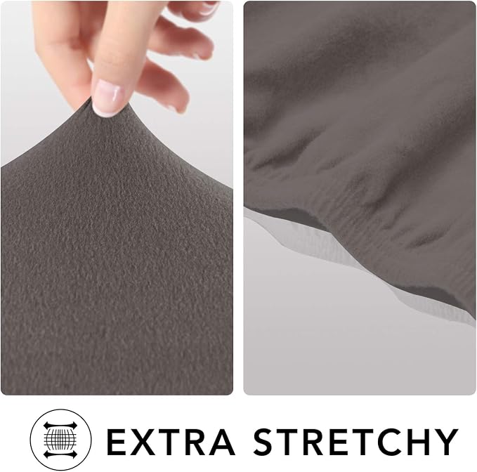 PureFit Stretch Couch Covers for Sofa 4 Seater Slipcovers Taupe | 1-Piece Sofa Cover Washable Soft Couch protector, Couch Slipcover with Non Skid Foam and Elastic Bottom for Kids, Dogs