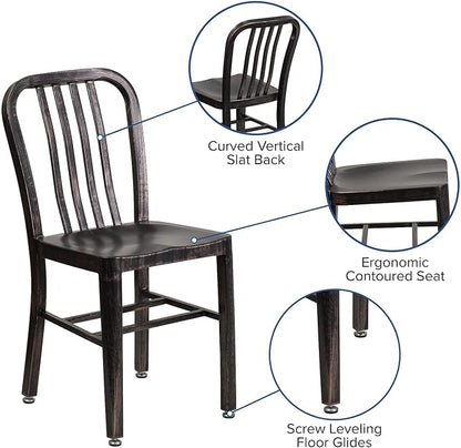 Flash Furniture Commercial Grade Black-Antique Gold Metal Indoor-Outdoor Chair