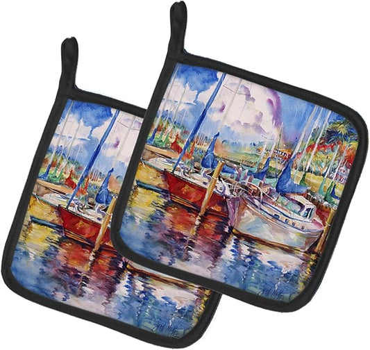 Caroline's Treasures JMK1247PTHD Tree Boats Sailboats Pair of Pot Holders Kitchen Heat Resistant Pot Holders Sets Oven Hot Pads for Cooking Baking BBQ, 7 1/2 x 7 1/2