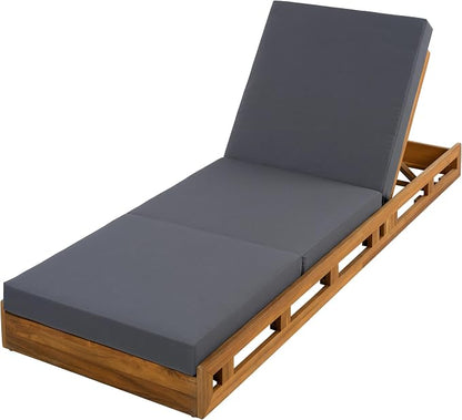 Merax Acacia Wood Chaise Lounge Chair Outdoor Set of 4, Patio Recliner with 4 Position Adjustable Backrest and 4" Thick Triple-fold Cushion