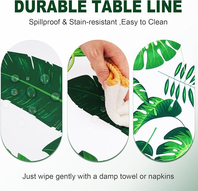 SquarePie Rectangle Outdoor Tablecloth with Umbrella Hole and Zipper 60x104 inch Waterproof Spillproof Patio Table Cloth Cover for Spring Summer Garden Party BBQs Host Backyard, Palm Leaf