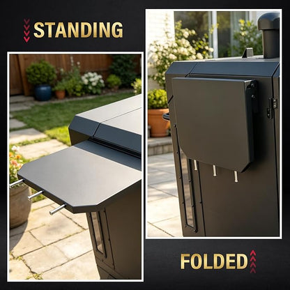 Side Shelf for Pit Boss PBV4PS2 PBV4PS1 Pro Series II 4 Vertical Pellet Smoker Shelf for Pit Boss 10739 1077 Smoker Accessories Foldable Grill Side Table BBQ Prep with Hooks