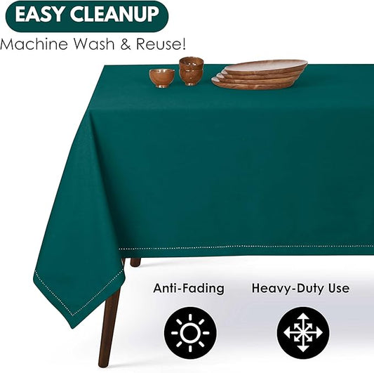 Table Cloths 60x84 Inch 100% Cotton Decorative Washable Rectangle Tablecloth Cover for Gifts, Buffet, Dining, Kitchen & Camping - Teal Green