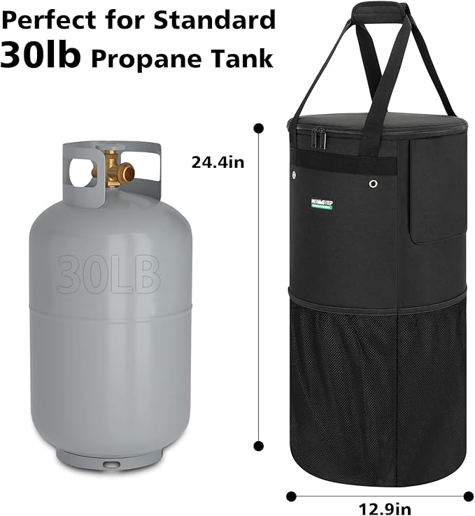 Propane Tank Cover Bag 30lb, WITSTEP Heavy Duty Propane Tank Cover Carrier Bag with Side Flip Flap and 4 Ventilated Holes, Water & Wear Resistant Propane Cylinder Storage Bag for Home & Outdoor Use