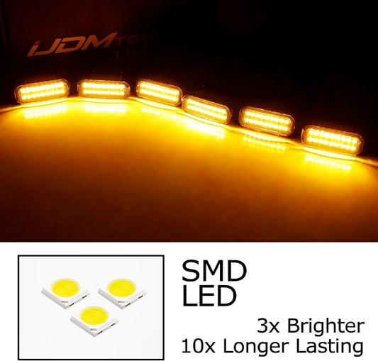 iJDMTOY 6pc Black-Out Smoked Lens Amber Yellow Full LED Front Grille Clearance Light Kit Compatible With Toyota 2026-up RAV4 Woodland ONLY