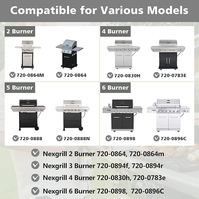 4 Burner Grill Replacement Parts for Nexgrill 720-0830H, 720-0864, 720-0864M, 720-0882S, 720-0888, 720-0888A, 720-0888N, Heat Plate & Igniter & Burner Replacement for Nexgrill