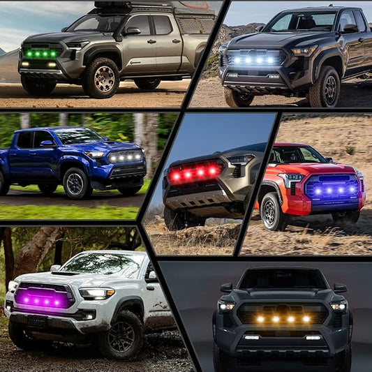 4-in-1 RGB Front Grill Lights Fit for Tacoma TRD Sport/Off-Road 2024 2025 | APP Control, 8 Lighting Modes, with Fuse Adaptor, LED Grille Light Bar Compatible with Tacoma TRD Sport/Off-Road/Prerunner