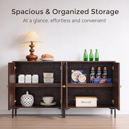IFBUY Modern Sideboard Buffet Cabinet, 34" Tall Fluted Arched Buffet Cabinet with Storage and Adjustable Shelf, Wooden Modular Coffee Bar Cabinets for Kitchen, Entryway, Brown