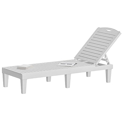 DWVO Outdoor Plastic Chaise Lounger, Poolside Lounge Chair w/5-Position Adjustable Backrest, Waterproof & Easy Setup for Patio, Poolside, Garden (Grayish-White, 1 PC)