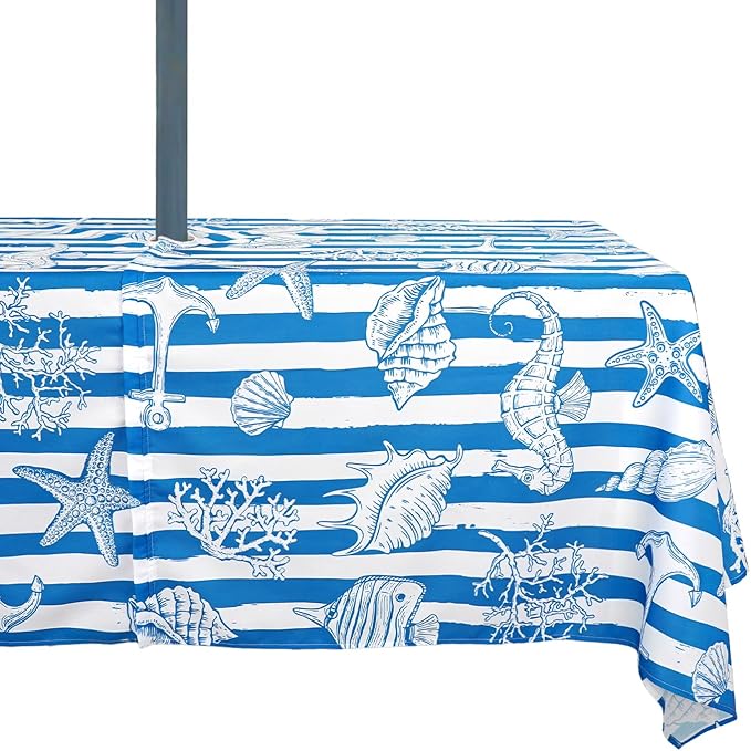 Outdoor Tablecloth with Umbrella Hole Umbrella Tablecloth Patio Tablecloths with Zipper for Courtyards, Terraces, and Beaches 60 x 84 in