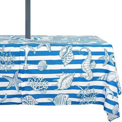 Outdoor Tablecloth with Umbrella Hole Umbrella Tablecloth Patio Tablecloths with Zipper for Courtyards, Terraces, and Beaches 60 x 84 in