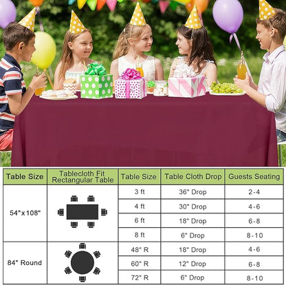 Smiry Disposable Table Cloth 3 Pack, 84 Inch Round Waterproof Plastic Tablecloth, Decorative Round Table Covers for Party, Birthday, Picnic, Wine Red