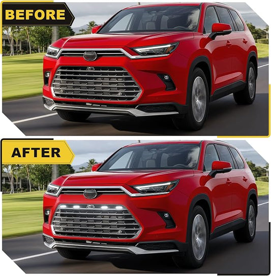 Led Grille Grill Lights for 2024 2025 2026 Toyota Grand Highlander | WHITE, Upgrade 4 in 1 leds, Xle Limited Hybrid Sport Oem Grills Light Accessories