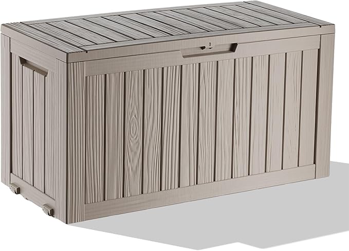 90 Gallon Large Outdoor Storage Box,Deck Box Waterproof, UV Resistant Resin Deck Box for Patio Furniture,Garden Tools,Cushions, Easy to Install（Grey）