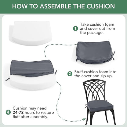 Outdoor Chair Cushions Set of 4: Waterproof & Fade Resistant Patio Furniture Cushions - 17 x 16 x 2 Inch Non Slip Round Corner Seat Cushion Pads with Removable Cover for Garden Yard Lawn, Dark Grey