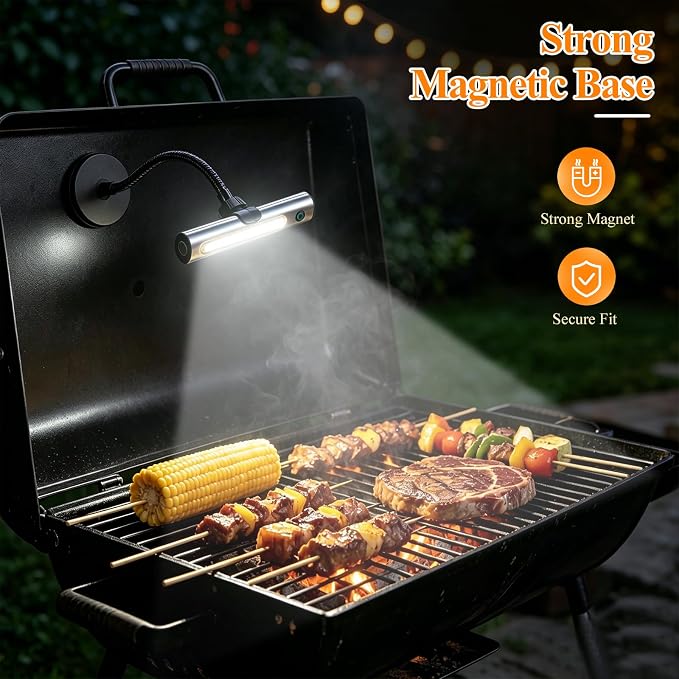 IMAGE Rechargeable Magnetic Grill Light COB LED BBQ Light IPX5 Waterproof | Grilling Gifts for Men Dad, Flexible Gooseneck, Fits Traeger Pit Boss Smoker, Outdoor Grill Accessories
