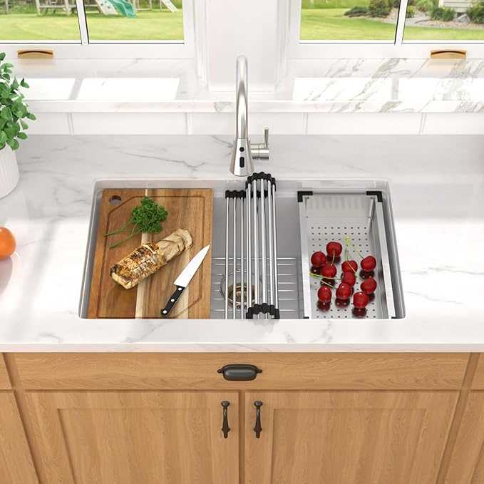 30 Inch Granite Composite Kitchen Sink - 30"x19" White Undermount Granite Kitchen Sink, Classic Quartz Single Bowl Workstation All-In One Sinks Basin for Modern Kitchens #TLGU-105