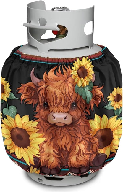 Camper Dual Propane Tank Cover Highland Cow Outdoor 600D Heavy Duty Waterproof Covers Fits Standard 20 lb Cylinder, 13.7'' x 16.5'' for Rv Trailer