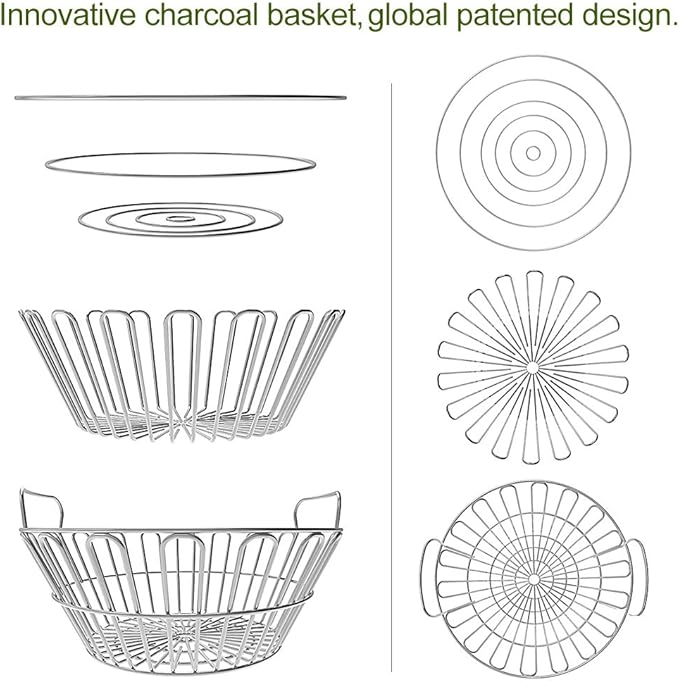 Seleware Innovative Stainless Steel Lump Charcoal Fire Basket, Grill Baskets for the Large Big Green Egg, Primo Kamado and Large Grill Dome, 14 Inch Diameter