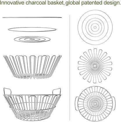 Seleware Innovative Stainless Steel Lump Charcoal Fire Basket, Grill Baskets for the Large Big Green Egg, Primo Kamado and Large Grill Dome, 14 Inch Diameter