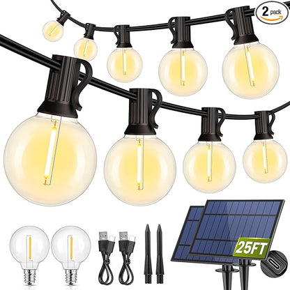 Mlambert 50FT(25FTx2) Solar Powered String Lights Outdoor, Waterproof Patio Light String with 20+2 Shatterproof LED G40 Bulbs for Backyard Garden-Black