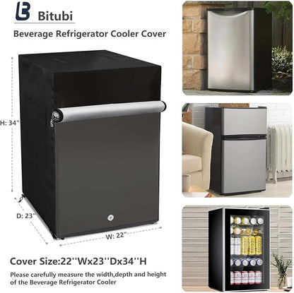 Bitubi Outdoor Refrigerator Cover,Mini Freezer Cover – Waterproof, Dustproof, Sun-Proof, 22" W x 23" D x 34" H. Suitable for most Compact Mini Freezer/Upright Freezer on market (Black)