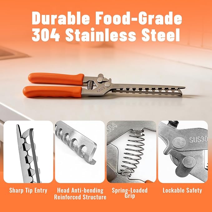 Rib Membrane Removal Tool, 11 Inch Stainless Steel Rib Prep Tool Membrane Remover, Pork Rib Skinner with Non-Slip Handle for Effortless BBQ Preparation (Orange)