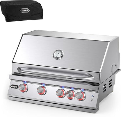 Hygrill Premium XTR 32-Inch Built In Grill, Stainless Steel 4-Burner Grill Head for Outdoor Kitchen with Rear Infrared Burner and LED Lights, Liquid Propane