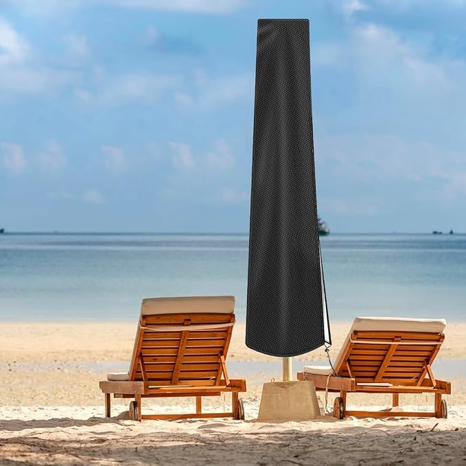 Patio Umbrella Cover Outdoor Umbrella Cover with Rod Waterproof Durable 420D Polyester Fabric Patio Parasol Umbrella Cover for 7 ft to 11 ft Outdoor Umbrella (Black)