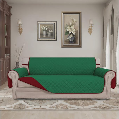 Easy-Going Reversible Couch Cover for 3 Cushion Couch Sofa Cover for Dogs Water Resistant Furniture Protector Cover with Foam Sticks Elastic Straps for Pet Cat (Sofa, Green/Christmas Red) | Large, Washable Slipcover For Dogs, Water Resistant Furniture ...