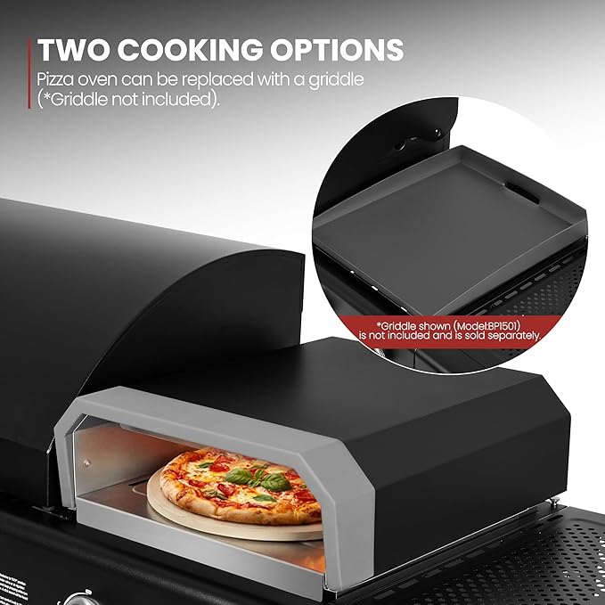 ZH3004H Premium Gas Grill and Pizza Oven Combo with Side Burner, 59,000 BTU, 768 Square Inches of Grilling Area, Automatic Ignition, Perfect for Backyard, Patio and Outdoor Parties, Black