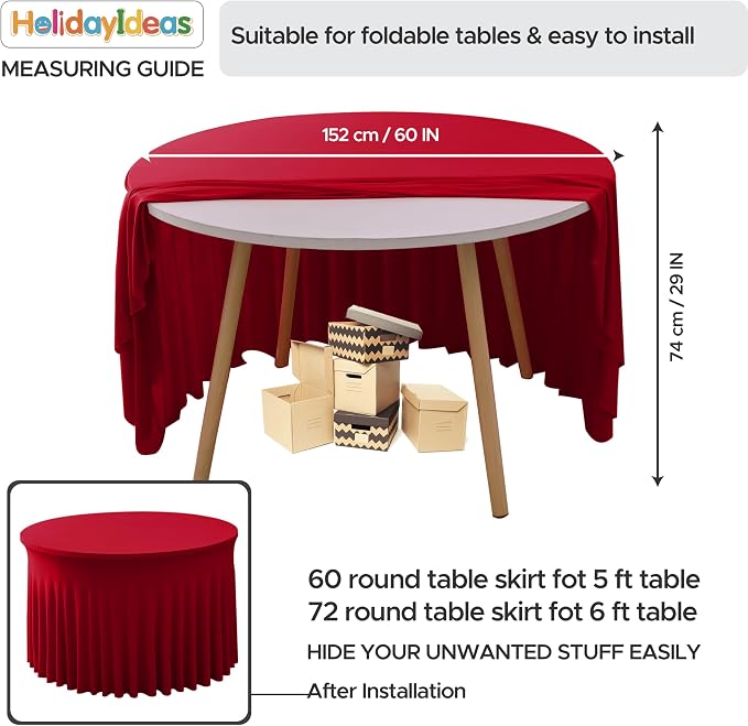 Red Tablecloths Spandex Table Covers for Christmas, 60 Inch Round,6 Pack | Spandex Table Skirts, For 5 Ft Bridal Shower Cake Table, Ruffle Design Banquets, Baby Showers, Parties,Wrinkle Resistant