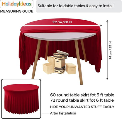 Red Tablecloths Spandex Table Covers for Christmas, 60 Inch Round,6 Pack | Spandex Table Skirts, For 5 Ft Bridal Shower Cake Table, Ruffle Design Banquets, Baby Showers, Parties,Wrinkle Resistant