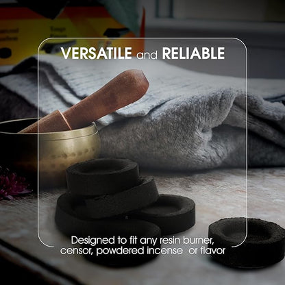 10 Charcoal Tablets by Sunlight Charcoal– Quick Light Coal Tablets – Charcoal Disks – 33 mm Coal Rolls – Pack of 10 Coal Briquettes – Slow Burn - Instant Lighting (Roll of Charcoal Discs)