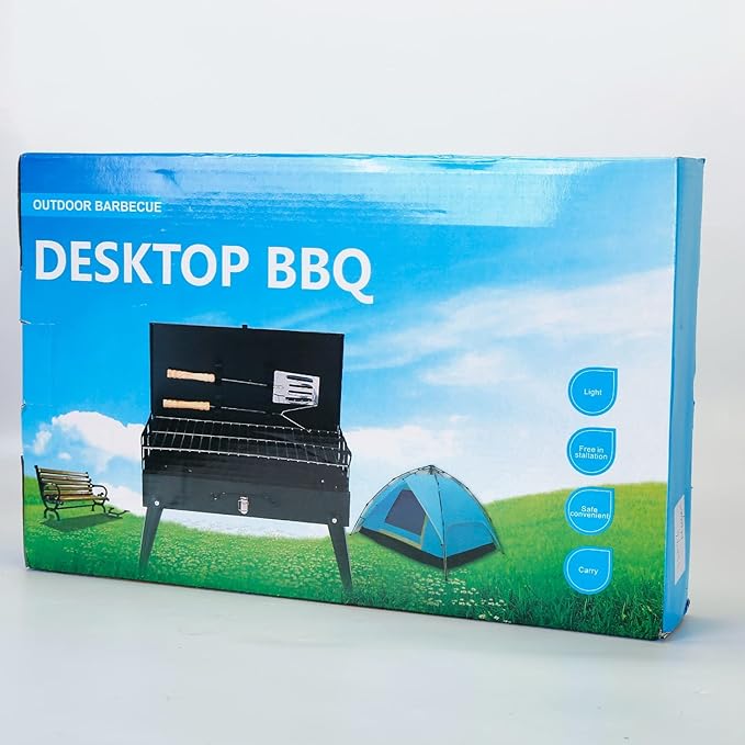 Portable Charcoal Grill - Foldable BBQ Grill with Adjustable Height & Convenient Storage for Outdoor Cooking, Picnics, Camping, and Backyard Grilling (16.7x10x17.7in)