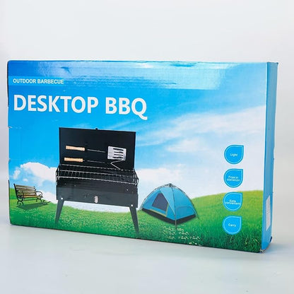 Portable Charcoal Grill - Foldable BBQ Grill with Adjustable Height & Convenient Storage for Outdoor Cooking, Picnics, Camping, and Backyard Grilling (16.7x10x17.7in)