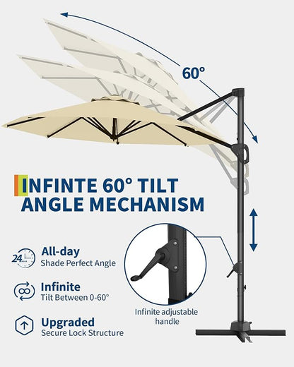 GarveeLife 10FT Patio Umbrella Outdoor Large Cantilever Umbrella Market Sun Shade Windproof Offset Umbrella with 360-Degree Rotation for Garden Deck Pool Patio