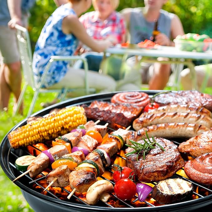 19590 17’ Charcoal Kettle BBQ Grill With Lid & Wheels/Outdoor, Picnic, Camping, Cooking/Chrome & Zinc Plated Grids / 72cm x 44cm