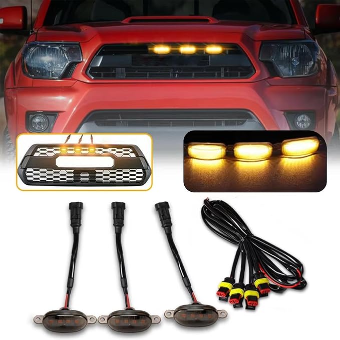 Car Front Grille Lights All-Weather Exterior Decoration | Bright Yellow LED Lights for Car Front for Camping, Travel, Commuting Urban Road Short Outings Adventures