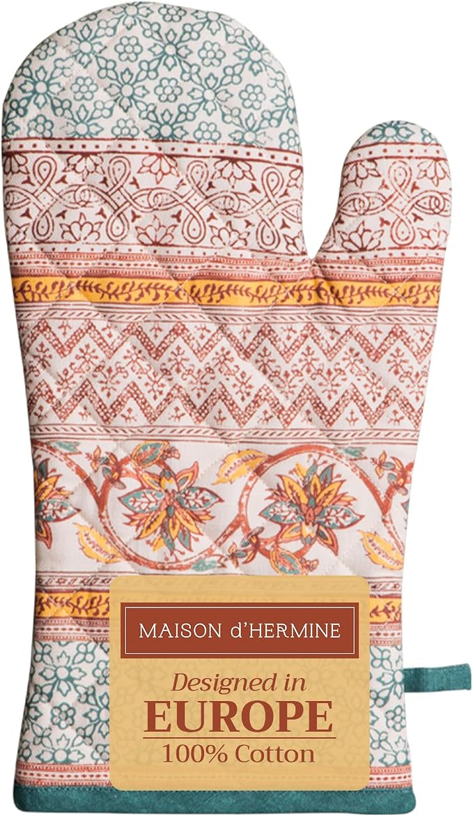 Maison d'Hermine Oven Gloves 100% Cotton Oven Mitt (7" x 13", Pack of 1) | With Loop Heat Resistant BBQ Cooking Gloves Baking Kitchen Handling Hot Pans Thanksgiving Christmas - Nila